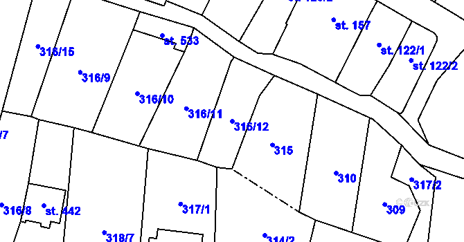 Parcela st. 316/12 v KÚ Bílovice nad Svitavou, Katastrální mapa