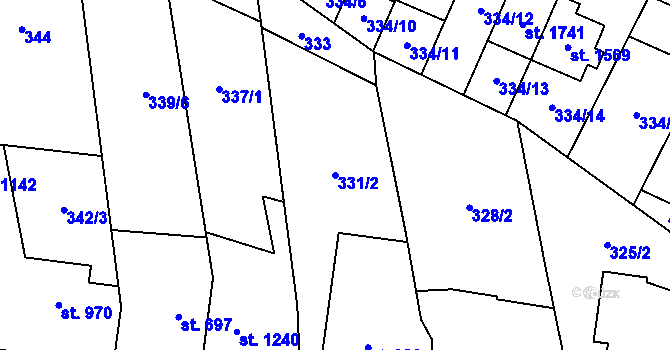 Parcela st. 331/2 v KÚ Bílovice nad Svitavou, Katastrální mapa