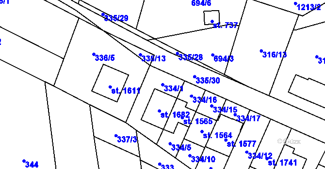 Parcela st. 334/1 v KÚ Bílovice nad Svitavou, Katastrální mapa