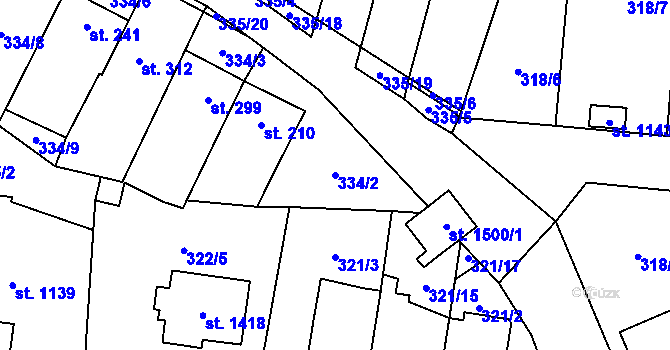 Parcela st. 334/2 v KÚ Bílovice nad Svitavou, Katastrální mapa