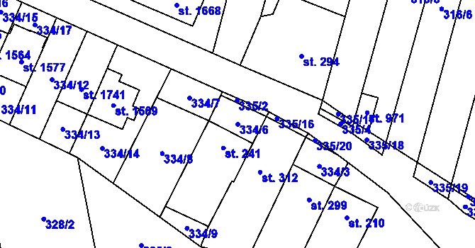 Parcela st. 334/6 v KÚ Bílovice nad Svitavou, Katastrální mapa