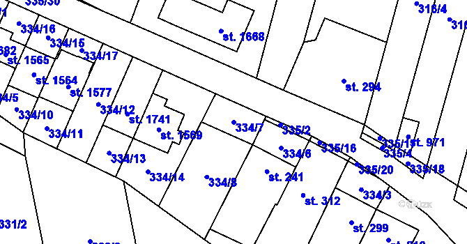 Parcela st. 334/7 v KÚ Bílovice nad Svitavou, Katastrální mapa
