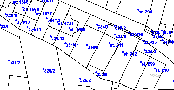 Parcela st. 334/8 v KÚ Bílovice nad Svitavou, Katastrální mapa