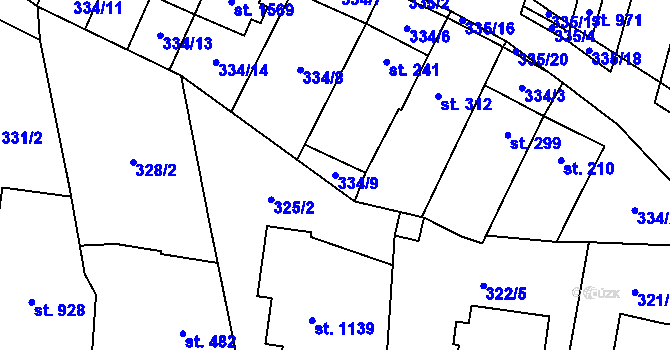 Parcela st. 334/9 v KÚ Bílovice nad Svitavou, Katastrální mapa