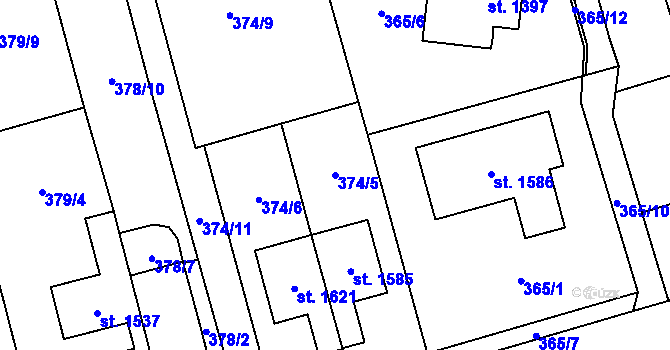 Parcela st. 374/5 v KÚ Bílovice nad Svitavou, Katastrální mapa