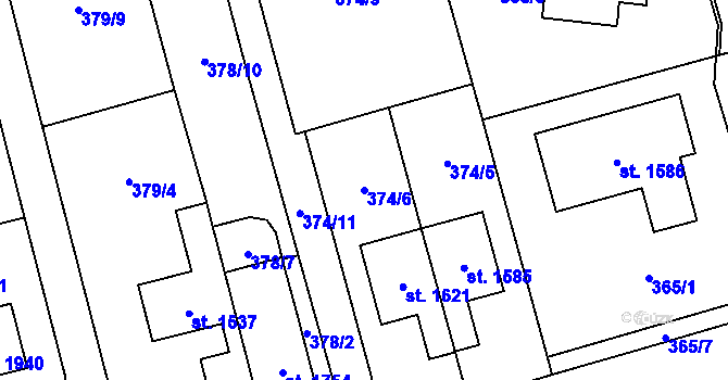 Parcela st. 374/6 v KÚ Bílovice nad Svitavou, Katastrální mapa