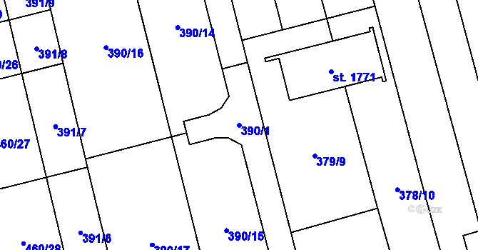 Parcela st. 390/1 v KÚ Bílovice nad Svitavou, Katastrální mapa