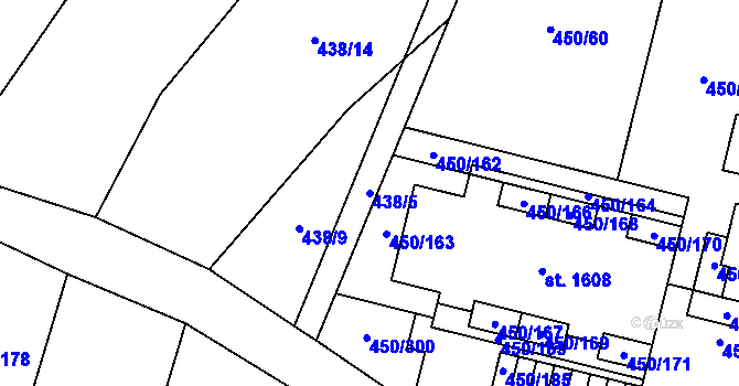 Parcela st. 438/5 v KÚ Bílovice nad Svitavou, Katastrální mapa
