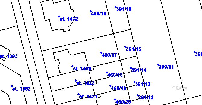 Parcela st. 460/17 v KÚ Bílovice nad Svitavou, Katastrální mapa