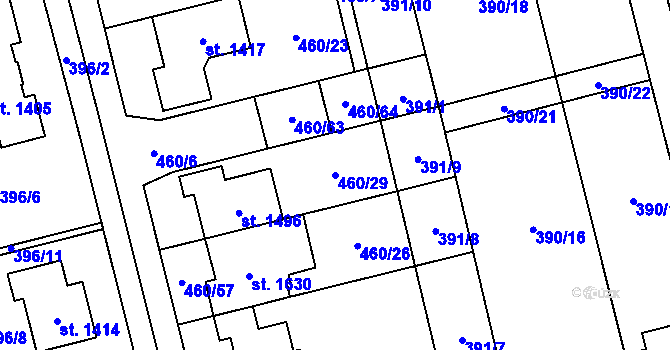 Parcela st. 460/29 v KÚ Bílovice nad Svitavou, Katastrální mapa