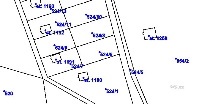 Parcela st. 524/6 v KÚ Bílovice nad Svitavou, Katastrální mapa