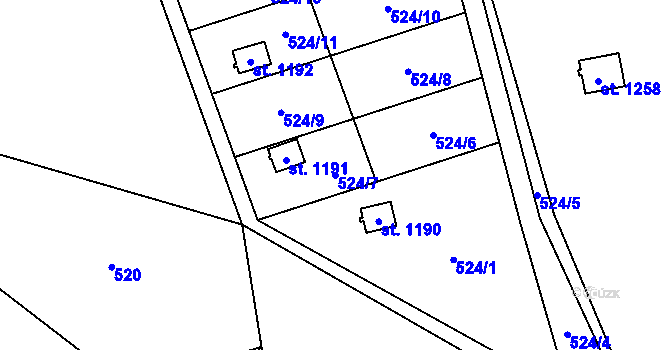Parcela st. 524/7 v KÚ Bílovice nad Svitavou, Katastrální mapa