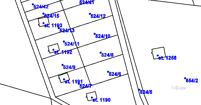 Parcela st. 524/8 v KÚ Bílovice nad Svitavou, Katastrální mapa