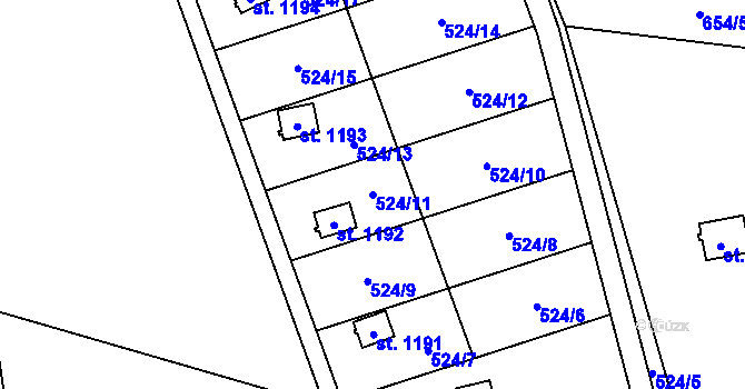 Parcela st. 524/11 v KÚ Bílovice nad Svitavou, Katastrální mapa