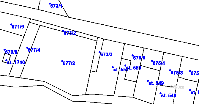 Parcela st. 673/3 v KÚ Bílovice nad Svitavou, Katastrální mapa
