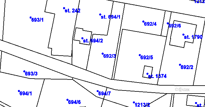 Parcela st. 692/3 v KÚ Bílovice nad Svitavou, Katastrální mapa