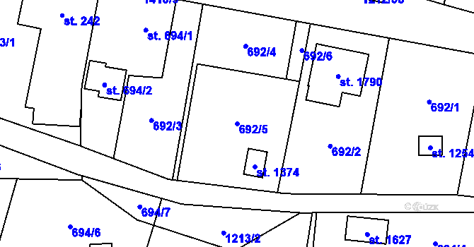 Parcela st. 692/5 v KÚ Bílovice nad Svitavou, Katastrální mapa