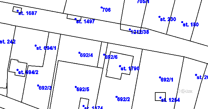 Parcela st. 692/6 v KÚ Bílovice nad Svitavou, Katastrální mapa
