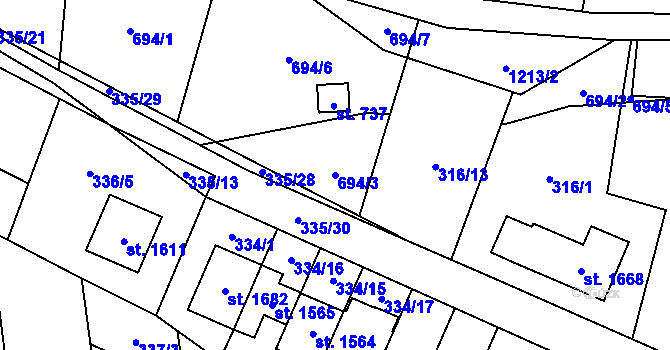 Parcela st. 694/3 v KÚ Bílovice nad Svitavou, Katastrální mapa