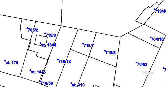 Parcela st. 718/7 v KÚ Bílovice nad Svitavou, Katastrální mapa