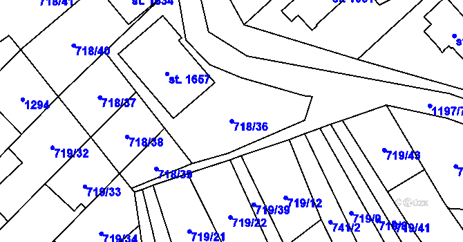 Parcela st. 718/36 v KÚ Bílovice nad Svitavou, Katastrální mapa