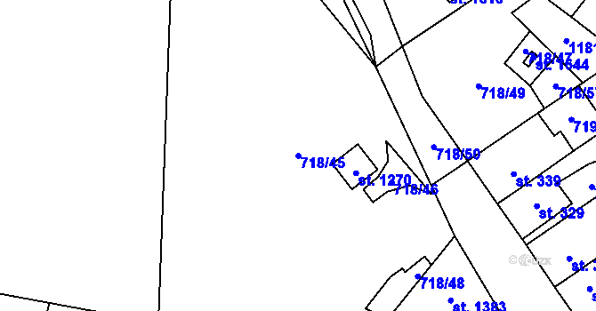 Parcela st. 718/45 v KÚ Bílovice nad Svitavou, Katastrální mapa