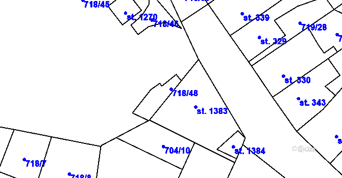 Parcela st. 718/48 v KÚ Bílovice nad Svitavou, Katastrální mapa