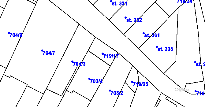 Parcela st. 719/17 v KÚ Bílovice nad Svitavou, Katastrální mapa