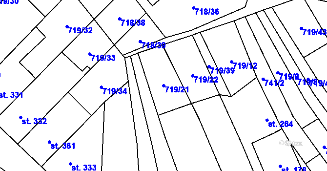 Parcela st. 719/21 v KÚ Bílovice nad Svitavou, Katastrální mapa