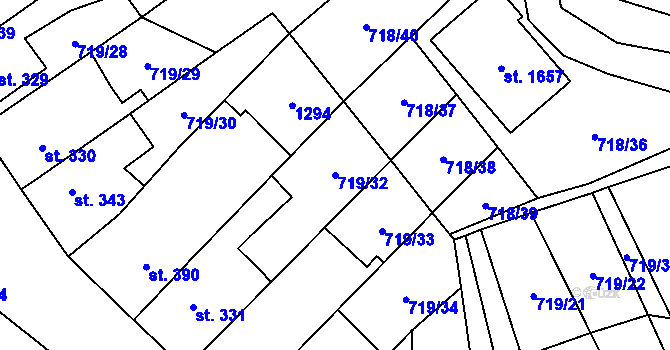 Parcela st. 719/32 v KÚ Bílovice nad Svitavou, Katastrální mapa
