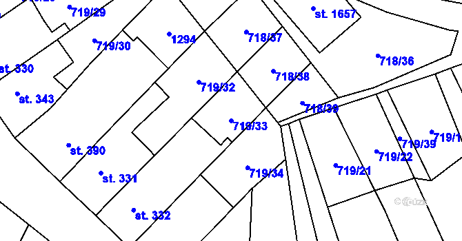 Parcela st. 719/33 v KÚ Bílovice nad Svitavou, Katastrální mapa