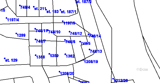 Parcela st. 748/5 v KÚ Bílovice nad Svitavou, Katastrální mapa