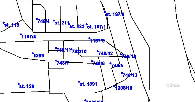 Parcela st. 748/12 v KÚ Bílovice nad Svitavou, Katastrální mapa