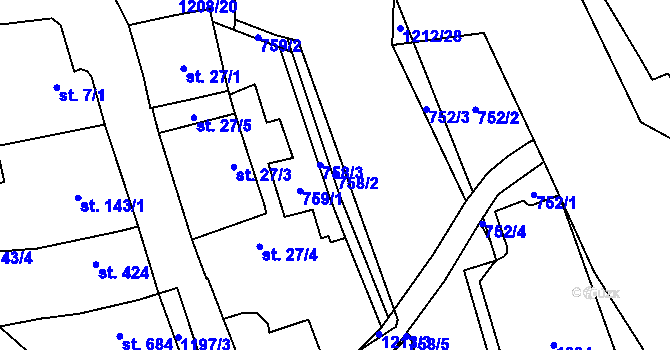 Parcela st. 758/2 v KÚ Bílovice nad Svitavou, Katastrální mapa