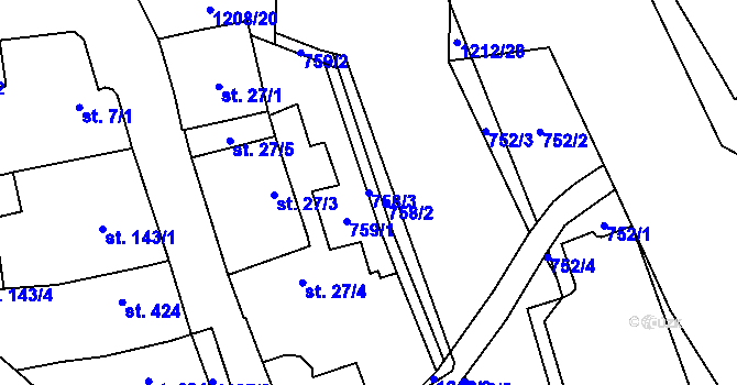 Parcela st. 758/3 v KÚ Bílovice nad Svitavou, Katastrální mapa