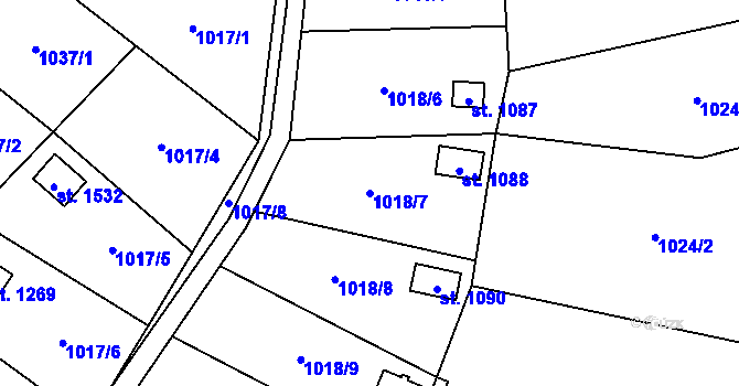 Parcela st. 1018/7 v KÚ Bílovice nad Svitavou, Katastrální mapa