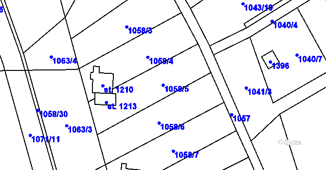 Parcela st. 1058/5 v KÚ Bílovice nad Svitavou, Katastrální mapa