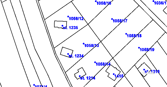 Parcela st. 1058/13 v KÚ Bílovice nad Svitavou, Katastrální mapa