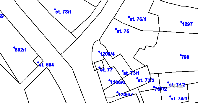 Parcela st. 1206/4 v KÚ Bílovice nad Svitavou, Katastrální mapa