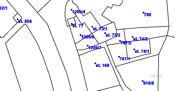 Parcela st. 1206/7 v KÚ Bílovice nad Svitavou, Katastrální mapa