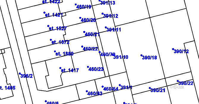Parcela st. 460/79 v KÚ Bílovice nad Svitavou, Katastrální mapa