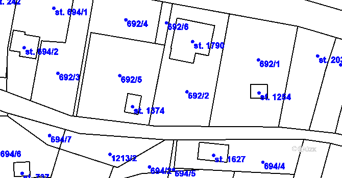 Parcela st. 692/7 v KÚ Bílovice nad Svitavou, Katastrální mapa
