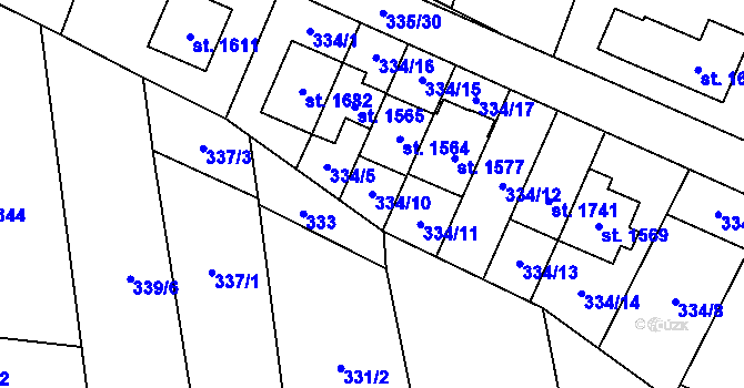 Parcela st. 334/10 v KÚ Bílovice nad Svitavou, Katastrální mapa