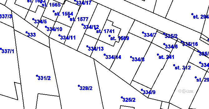 Parcela st. 334/14 v KÚ Bílovice nad Svitavou, Katastrální mapa
