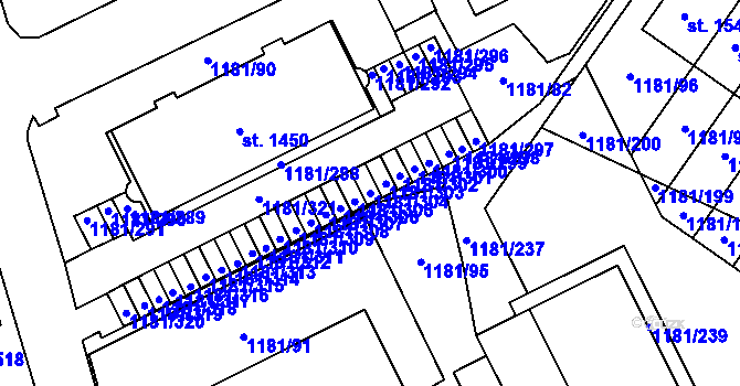 Parcela st. 1181/304 v KÚ Bílovice nad Svitavou, Katastrální mapa