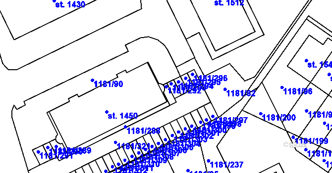 Parcela st. 1181/292 v KÚ Bílovice nad Svitavou, Katastrální mapa