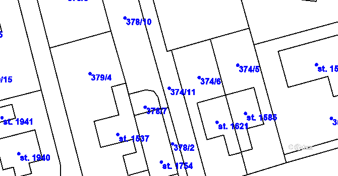 Parcela st. 374/11 v KÚ Bílovice nad Svitavou, Katastrální mapa