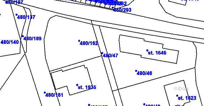 Parcela st. 480/47 v KÚ Bílovice nad Svitavou, Katastrální mapa