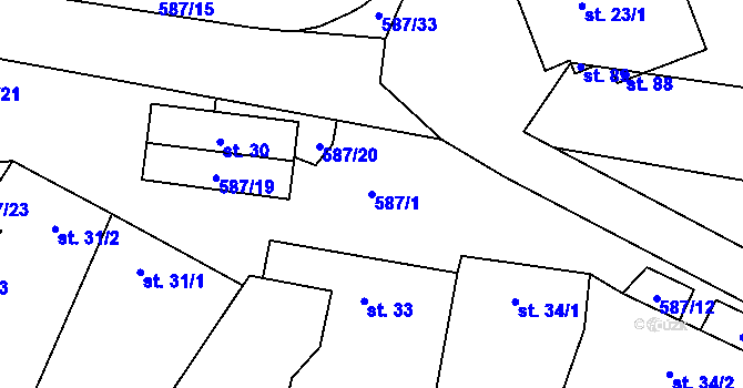 Parcela st. 587/1 v KÚ Bílsko u Vodňan, Katastrální mapa