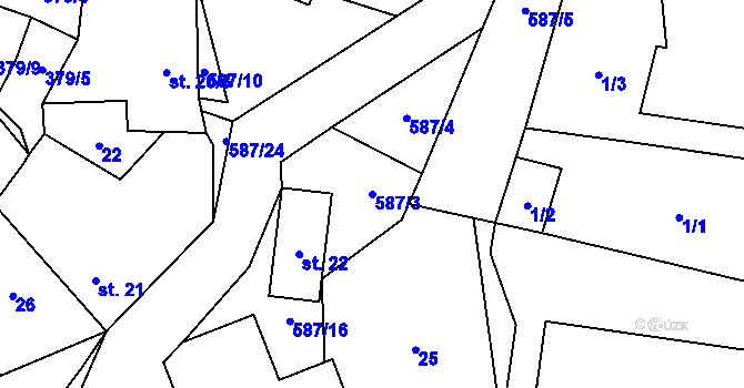Parcela st. 587/3 v KÚ Bílsko u Vodňan, Katastrální mapa